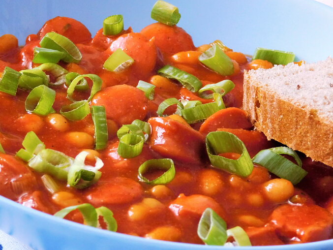 Trenčín Sausages with Beans, Home-Style