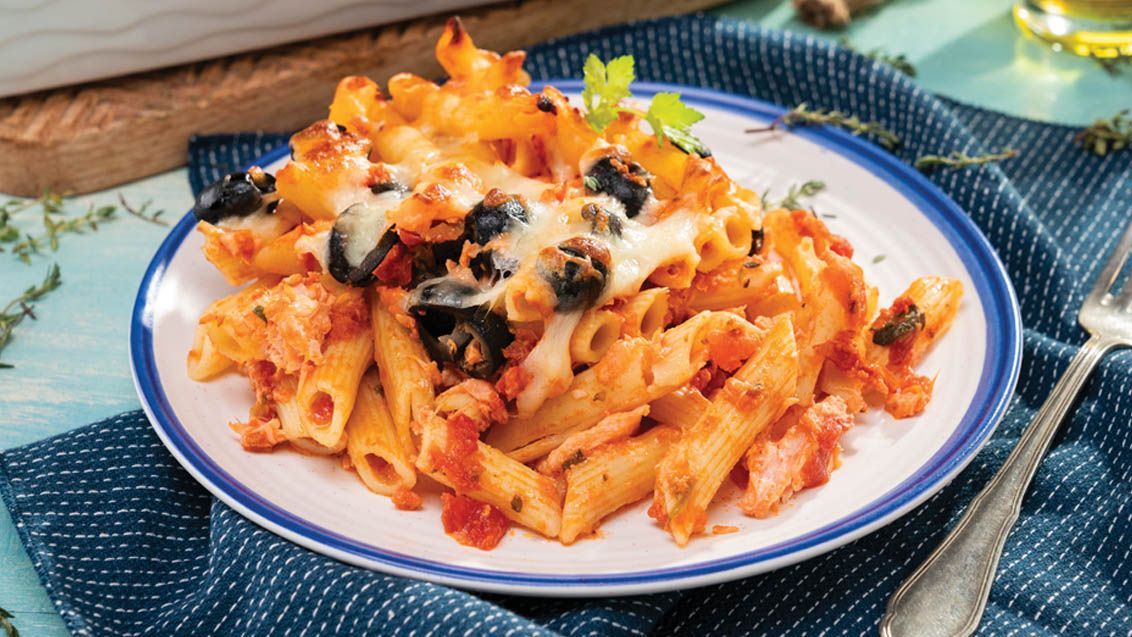 Mediterranean Baked Penne with Salmon