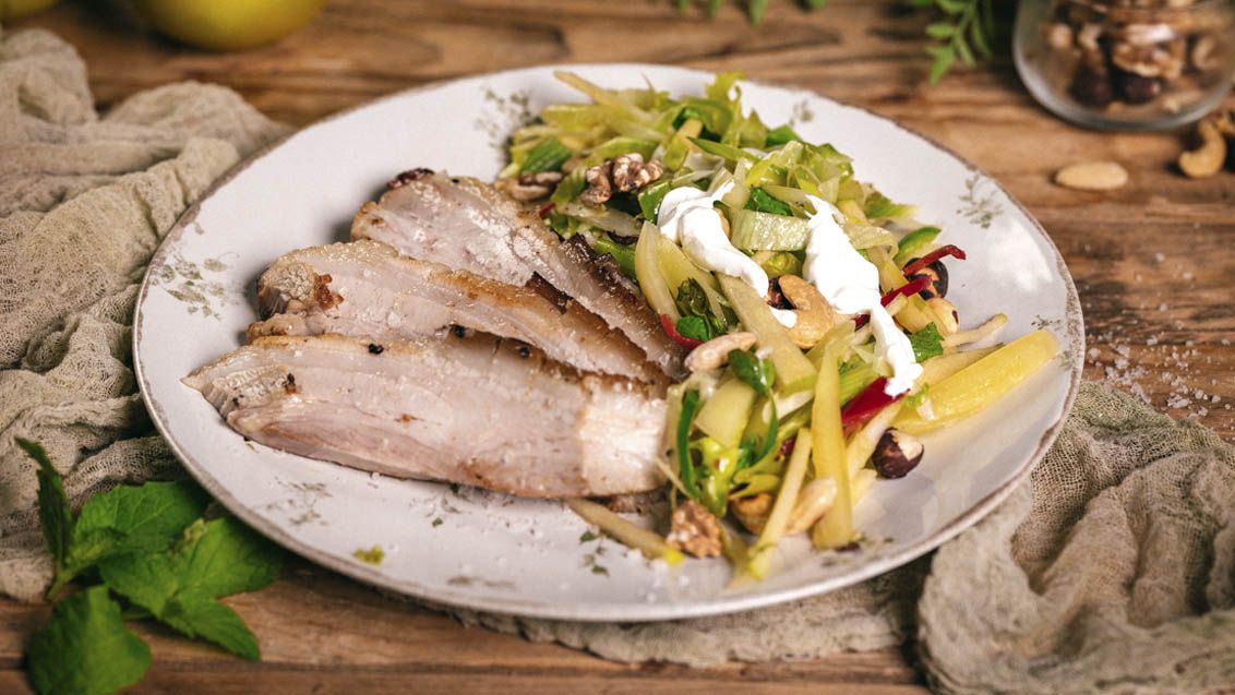 Roast Pork Belly with Apples and Nuts