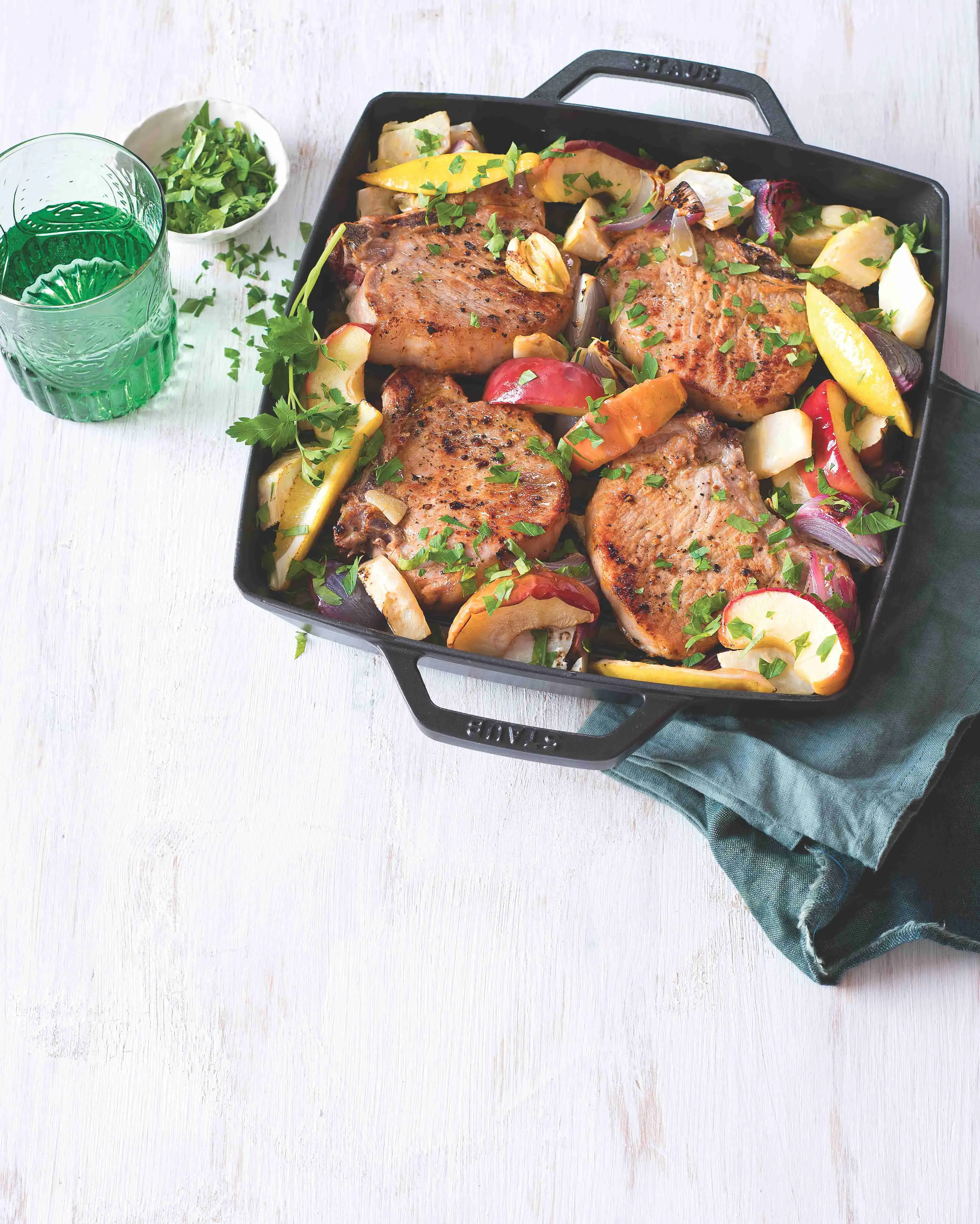 Pork Chops with Cider, Apples and Celery