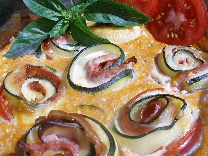 Baked Courgette Rolls in Cheese Sauce