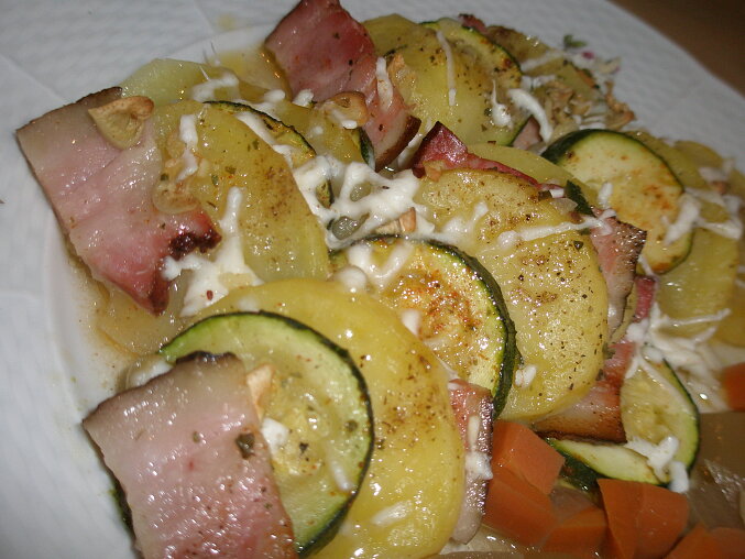 Courgette, Potato and Bacon Traybake