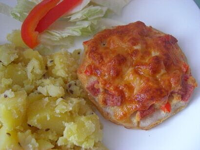 Baked Celeriac Rounds with Ham and Cheese