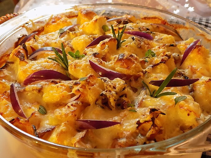 Cauliflower and Potatoes Baked with Hermelín (Czech Camembert-Style Cheese)