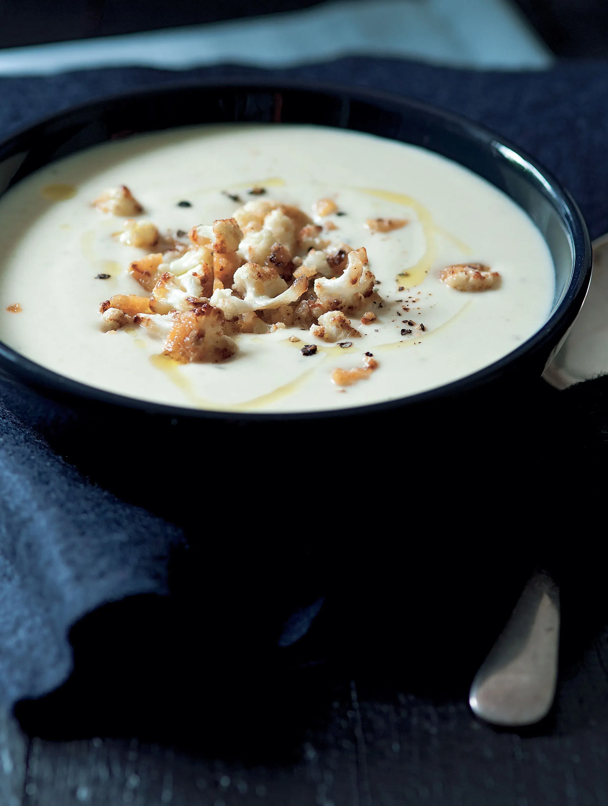 Creamy Cauliflower Soup with Roasted Cauliflower