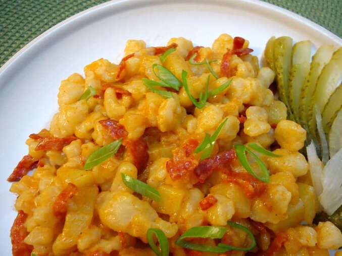 Mountain Halušky (Slovak Potato Dumplings with Sausage and Onion)