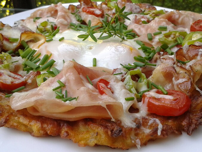 Baked Potato Pancake with Ham and Cheese