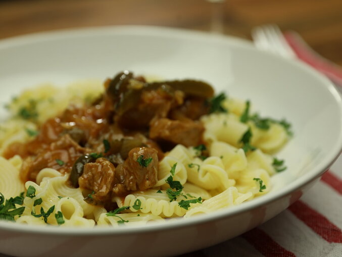 Traditional Znojmo Beef Sauce with Pickles and Pasta