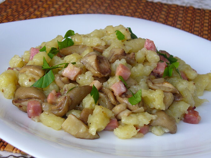 Czech Potato Dumplings with Mushrooms and Bacon