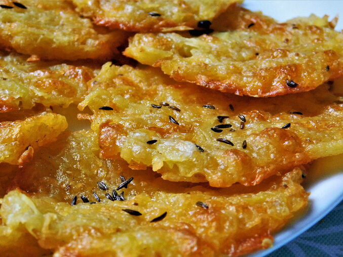 Baked Czech Potato Cakes with Cheese and Caraway
