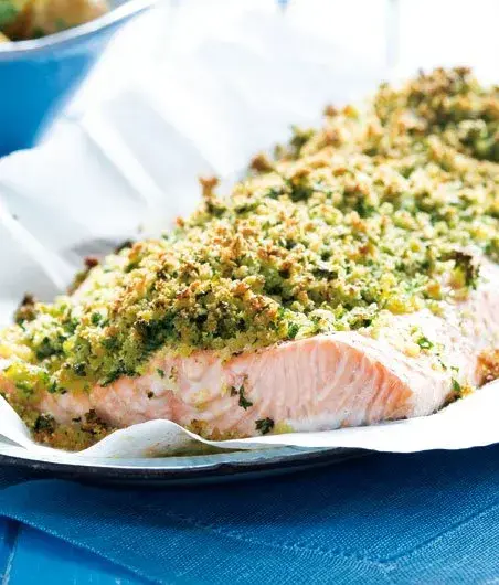 Baked Salmon with Herb Crust and Herb Potatoes
