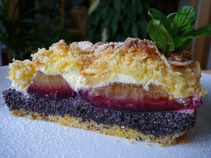 Crumbly Poppy Seed, Quark and Plum Cake