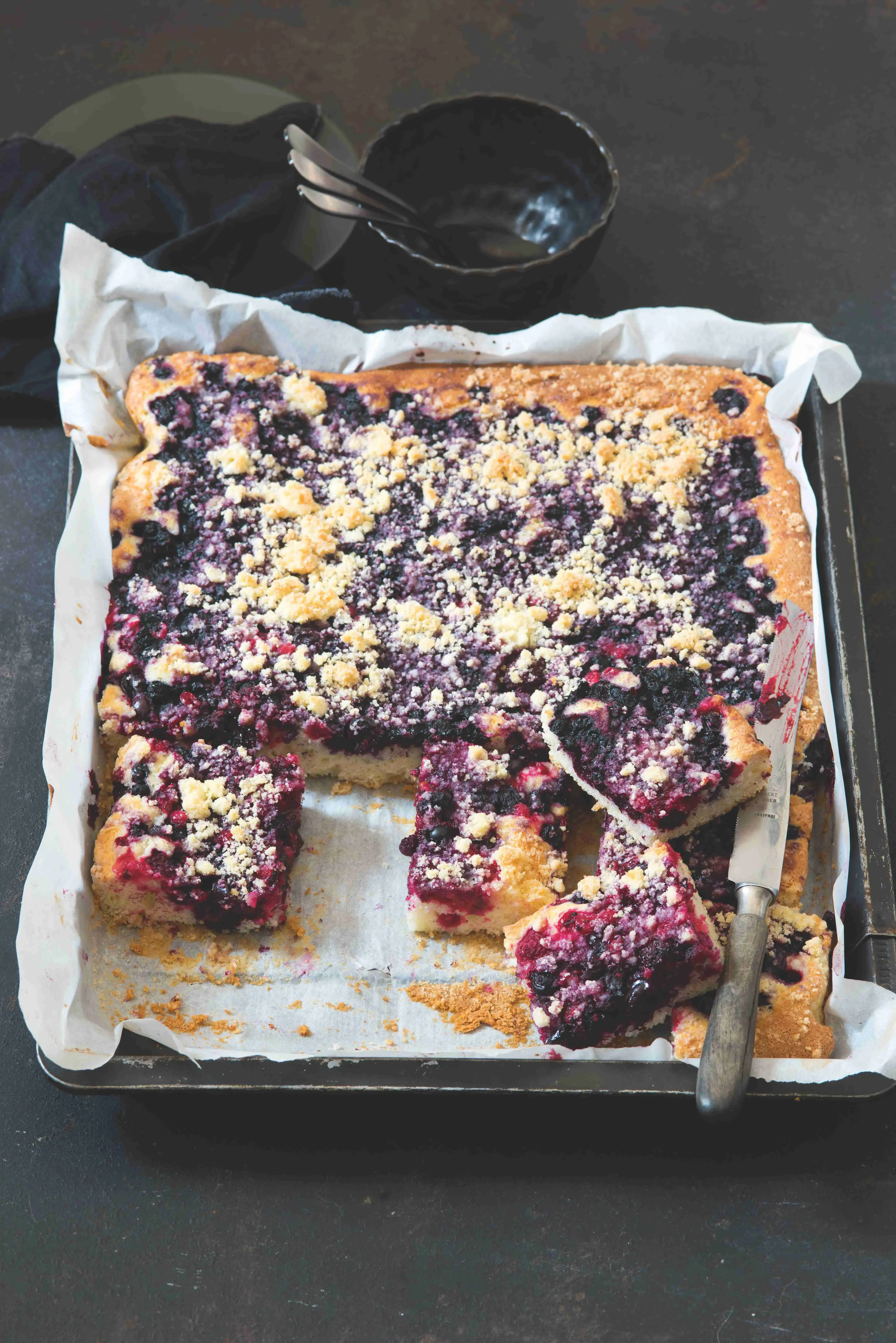 Hrnková buchta (Czech Blueberry Crumble Tray Cake)