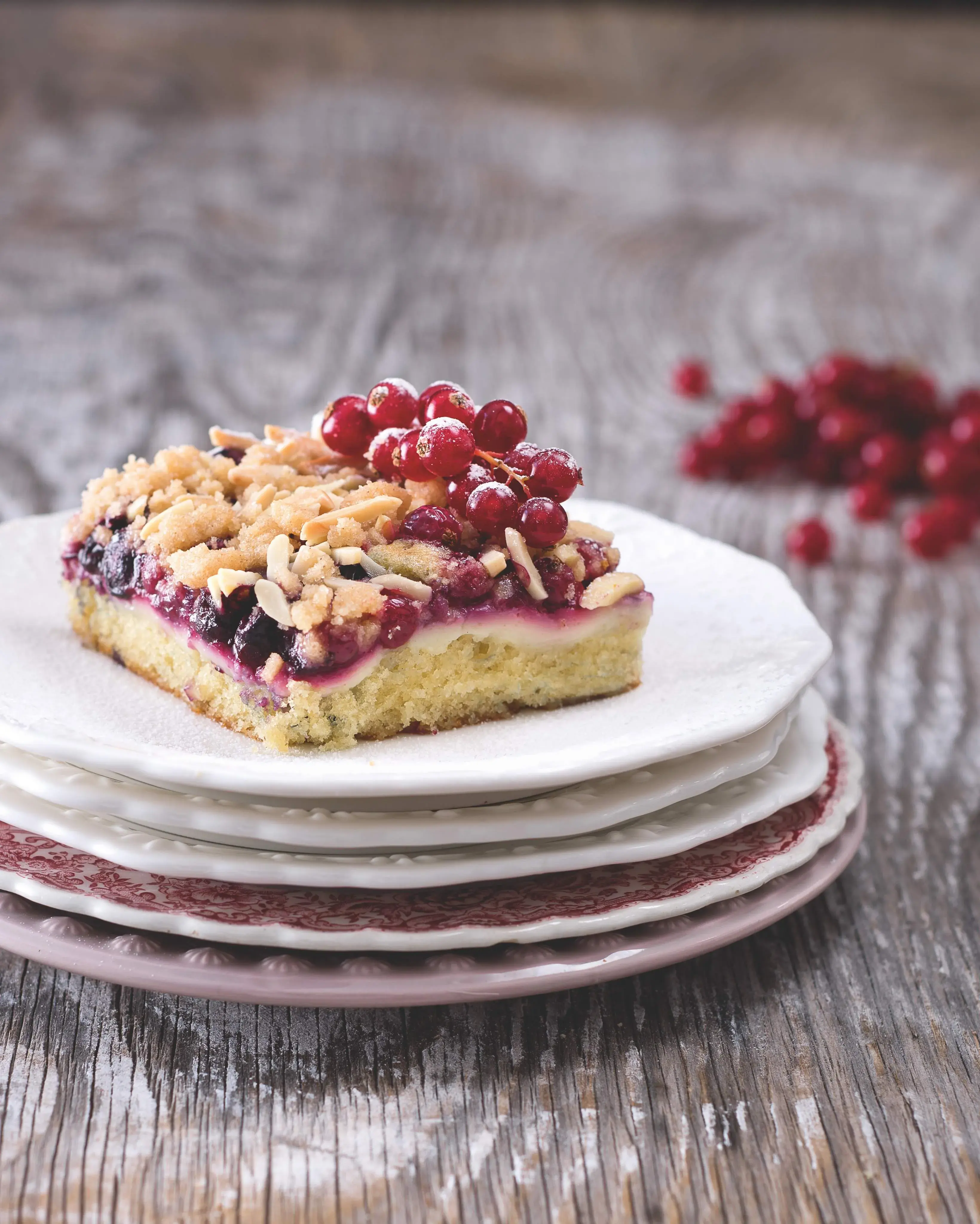 Redcurrant Cake with Almond Crumble